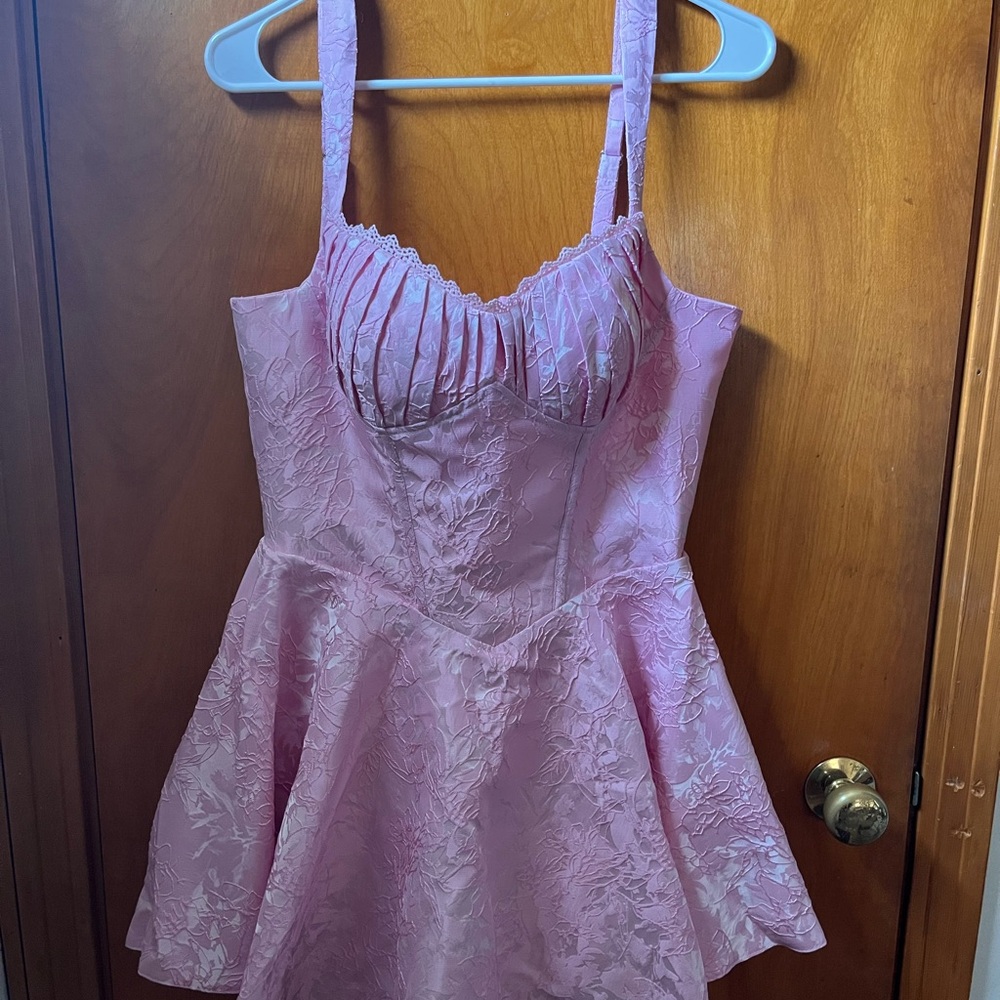 Pink Textured Dress with Straps